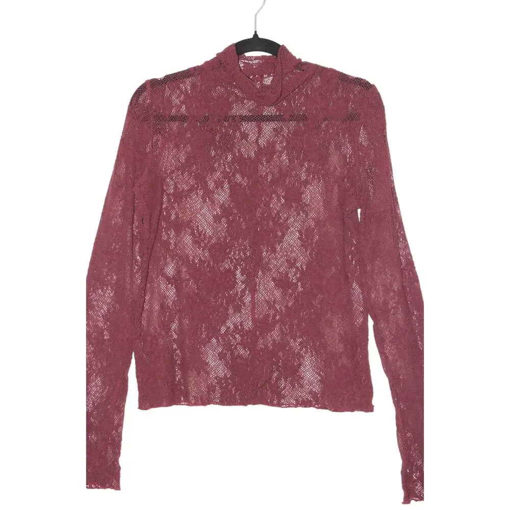 Free People Long Sleeve Dark Red Lace Layering Top Size Large